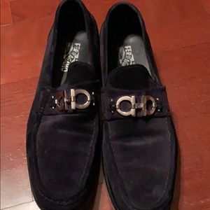 Ferragamo slightly worn navy suede leather loafers